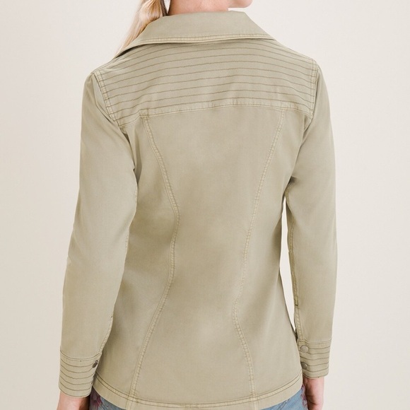 Chico’s Elongated Moto Casual Twill Denim Jacket, Cool Sage, Sz 4 (20/22) - NWT! - Picture 2 of 11
